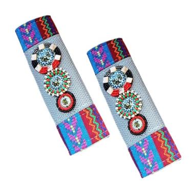 Imagem de MINGZAIQIPEI Coleção de interiores de carro boêmio Boho com estampas vibrantes, aconchegante, ajuste durável para um interior de automóvel exclusivo e atraente (cinza, 2 peças de ombreira)
