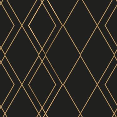 Imagem de Papel De Parede Adesivo Preto Sala Dourado Losango 5m