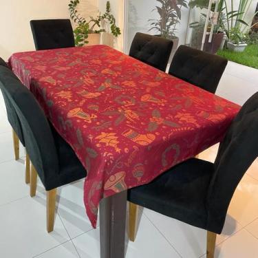 Imagem de Toalha de Mesa Retangular em Jacquard Luxo Sinos de Natal - 2,20m x 1,