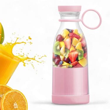 Imagem de Mini Liquidificador 380ml USB Rosa Portátil com 6 Lâminas para Sucos e Vitaminas