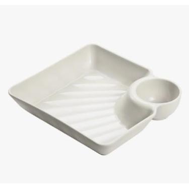 Imagem de Prato de Servir Petiscos Aperitivos Comida Japonesa com Divisórias, 18 cm, Plástico Branco, para Molhos e Bolinhos