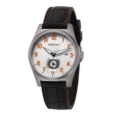 Imagem de BERNY Relógio masculino automático de titânio 100 m, à prova d'água, moderno, superluminoso, analógico, mecânico, relógio de pulso, AR safira vidro, pequenos segundos, submostrador, data, calendário