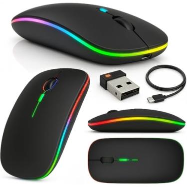 Imagem de Mouse Sem Fio Bluetooth RGB, 1600 DPI, Ergonômico, Recarregável, Compatível com Windows e Mac, Alcance 10m [[Linha premium]]