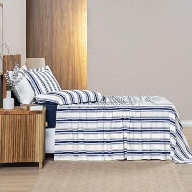 Imagem de Jogo de Cama Box Solteiro em 100% Malha de Algodão - Fio 30/1 Penteado - 135g/m2 - Produto Premium (Marinho)