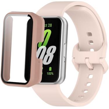 Imagem de Pulseiras de silicone compatíveis com Samsung Galaxy Fit 3 SM-R390, com capa protetora de PC, unissex, macia, respirável, à prova d'água, pulseira esportiva para Galaxy Fit 3