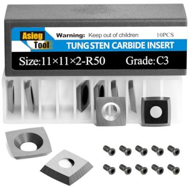 Imagem de Cortador de substituição de carboneto de tungstênio quadrado de 11 mm com borda de raio 11x11x2.0mm-R50 com parafusos de reposição para trabalhos de madeira Cabe na cabeça do cortador espiral Helical Planer ou na ponta de giro 10 peças