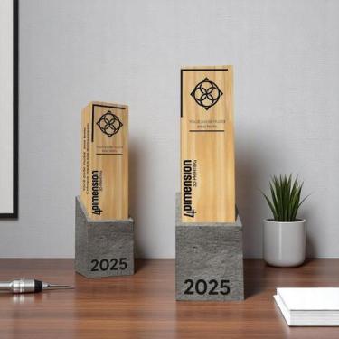Imagem de Troféu Torre de madeira com base de concreto - 4 Dimension, 50 unidade