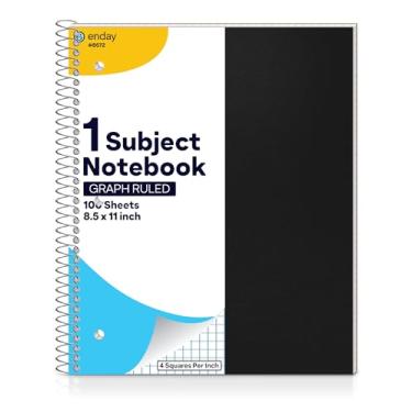 Imagem de Enday Caderno de papel milimetrado 21 x 28 cm com capa de plástico, 1 caderno de grade preta, caderno espiral de papel quadriculado, caderno de papel quadriculado de 4 quadrados por polegada, espiral