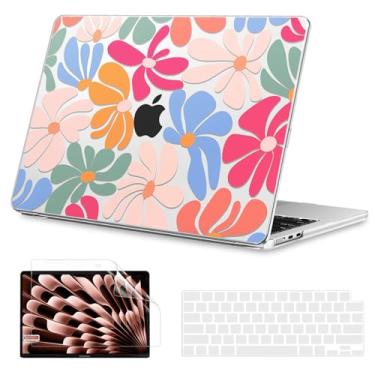 Imagem de B BELK Capa compatível com MacBook Air de 15 polegadas 2025 2024 2023 M4 M3 M2 A3241 A3114 A2941, capa protetora de plástico resistente com estampa floral + capa de teclado + protetor de tela, flor