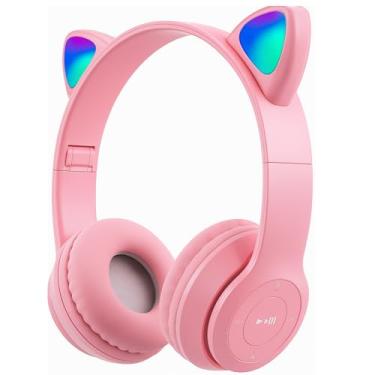 Imagem de Fone de Ouvido Bluetooth Orelha de Gato - Diversão, Conforto e Alta Performance Sonora (rosa)