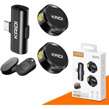 Imagem de Microfone Lapela Sem Fio Kaidi KMF4-C com Conexão USB-C – Compatível com Smartphones Tipo-C