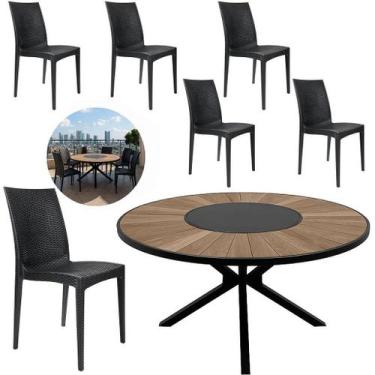 Imagem de Mesa Zurick 1,50m Tampo Madeira Centro Giratório 6 Cadeiras Rattan Coz