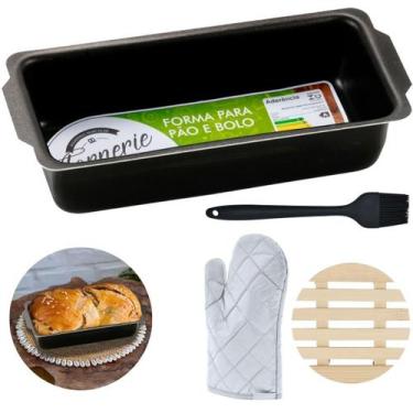 Imagem de Forma De Pão Grande 2L + Luva + Pincel + Descanso De Panela - Marcolar
