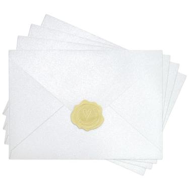 Imagem de 50 envelopes brancos perolados 10 x 15 com adesivos, envelopes brilhantes A4 para convites, ótimos para cartões de convite de casamento, festa de aniversário, chá de bebê, 11 x 16 cm