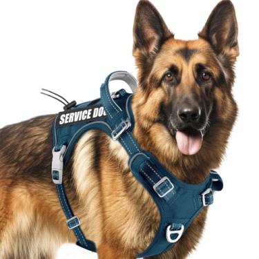 Imagem de BARKBAY Colete tático para cães de serviço, tamanho médio e grande + etiquetas personalizadas, ajustável, refletivo, treinamento, trabalho, fácil controle, sistema militar Molle (azul Legion, G)