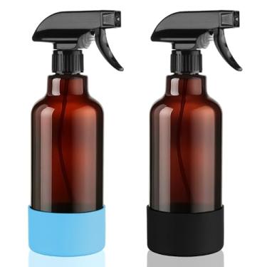 Imagem de Hethyo Frascos de spray de vidro com manga de silicone de 500 ml, pacote com 2 frascos de spray vazios para névoa de cabelo/spray de fluxo para soluções de limpeza, plantas, óleos essenciais