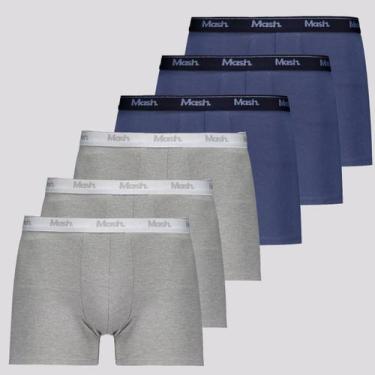 Imagem de Kit 6 Cuecas Boxer Mash Cotton Azul e Cinza, M