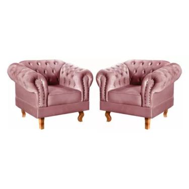 Imagem de Kit 2 Poltronas Chesterfield Dom Pedro Vintage Retrô Capitonê Veludo Rosê
