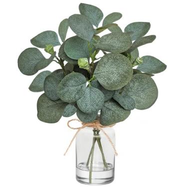 Imagem de Piklado Hastes falsas de eucalipto de 33 cm em vaso com água sintética, folhas de plantas artificiais para prateleira, mesa, banheiro, casa de fazenda, mesa de centro, decoração de casa