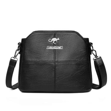 Imagem de CHENXIAOHONG Bolsa Feminina Transversal de Couro, Bolsa Tiracolo Média ou Pequena, Estilo Carteiro, Bolsa de Lado Feminina Elegante, Bolsas Femininas de Mão e Ombro Casuais (Preto)