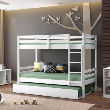 Imagem de Beliche Teen Play com Cama Auxiliar em Madeira Maciça Casatema Branco