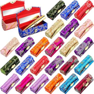 Imagem de Swiffen Estojos de batom com espelho a granel, presentes indianos de retorno para Pooja, mini caixas de joias florais, armazenamento portátil de batom, presentes de devolução para mulheres (cor