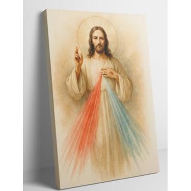 Imagem de Arte de parede Jesus Divine Mercy Canvas Cristianismo Católico Impressões Sagrado Coração Cristo Retrato Pintura Imagens Cristãs Religiosas Decoração de Parede para Sala de Estar Quarto 30 x 40 cm