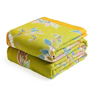 Imagem de VANJOROY Cobertor Boho 152,4 cm x 203,2 cm, 100% algodão orgânico, respirável, ultramacio, colcha para cama - Cobertor floral luxuoso para decoração de casa de fazenda para sofá e presente. Verde/azul