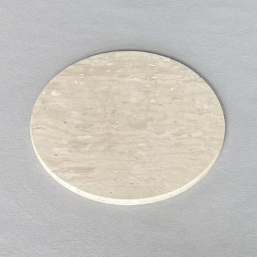 Imagem de StonePlus Bandeja de mármore redonda natural placa de polimento fosca placa circular decoração de casa (travertino bege)