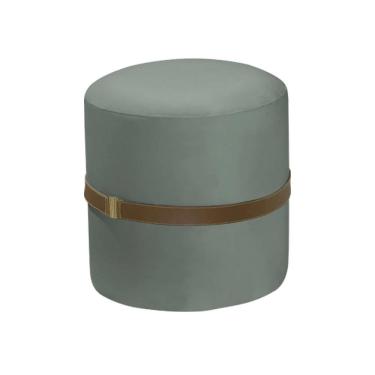 Imagem de Puff Decorativo Redondo Old Com Cinto Estofado Veludo Cinza