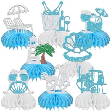 Imagem de 8Pcs Last Toast on the Coast Honeycomb Centerpiece Coastal Bachelorette Decoration Beach Birthday Engagement Bridal Shower Party Decoration Light Blue Silver Glitter