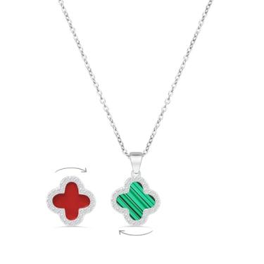 Imagem de SHINYY Colar feminino de trevo de cristal de 2 lados | Pingente da sorte de quatro folhas banhado a ouro 18K | Joias de zircônia cúbica de 4 folhas para ela, Dainty, Banhado a ouro 18K, Zircônia