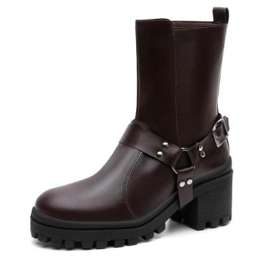 Imagem de Bota Feminina Cano Médio Cabresto Tratorada Bico Redondo - Valentina K