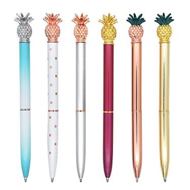 Imagem de Gullor 6 Canetas De Abacaxi, Esferográficas Metal Brilhantes Para Material Escolar E Escritório, Tinta Preta 1,0 Mm, Multicoloridas C