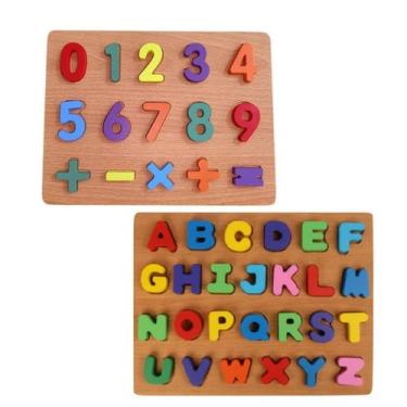 Imagem de Kit Educativo ABC Letras Números e Sinais de Encaixe Madeira - DZG Sho