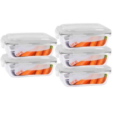 Imagem de Jogo 5 Potes de Vidro Marmita Tampa 4 Trava Hermética 640ml - Casa Lin