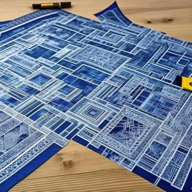 Imagem de Quadro Decorativo com Estampa Architectural Blueprints 50 x 50 Papel 2 unidades