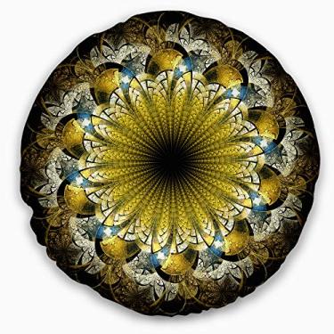 Imagem de Designart amarelo escuro flor fractal abstrata sala de estar redonda, sofá, almofada de alta qualidade + capa de almofada impressa em ambos os lados 40 cm