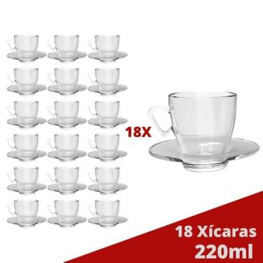 Imagem de Kit 18 Xícaras Chá 220mL Mesa Posta Transparente C/ Pires - TODO DIA