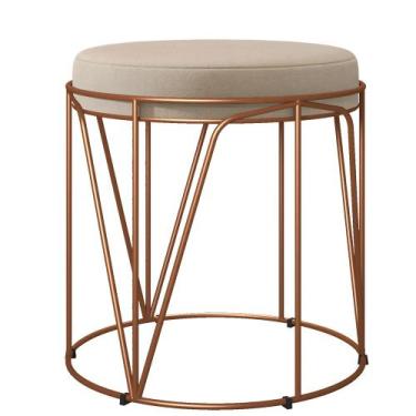 Imagem de Puff Decorativo Aramado Bronze Zaya L02 Suede Bege - Lyam Decor