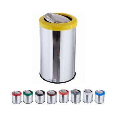 Imagem de Lixeira Inox Basculante 30 Litros Tampa Flip Top Cesto Lixo - CM Desig
