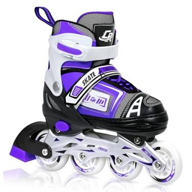 Imagem de Patins em linha ajustáveis para crianças, adolescentes e adultos – rolamentos ABEC-7, rodas de poliuretano, ajuste confortável, para patinação interna e externa (violeta, médio - criança grande (1Y-5Y