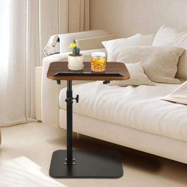 Imagem de LDHHYH Bandeja de sofá para sofá, mesa giratória de 360° ajustável em forma de C, bandeja de TV, mesa lateral de lanche para comer no sofá, quarto ou sala de estar – 45 a 83 cm de altura