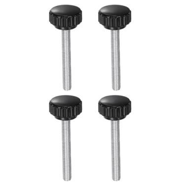 Imagem de uxcell 4 peças de maçanetas serrilhadas M6 x 50 mm Metric Zinc Plated Carbon Steel Rosca macho parafuso de polegar no tipo 22 mm cabeça redonda de plástico rosqueado parafuso de mão botões pretos