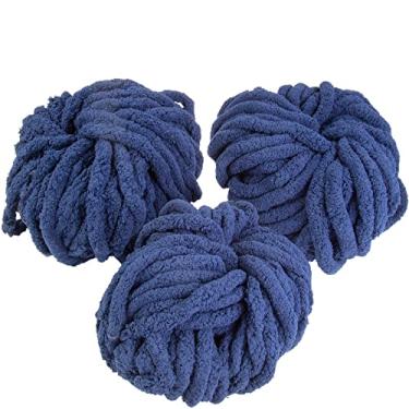 Imagem de Pacote com 3 novelos grossos iDIY (70 jardas) - Azul escuro - Fio de chenille fofo perfeito para mantas macias e cobertores de bebê, tricô de braço e artesanato e projetos faça você mesmo! Chrochet