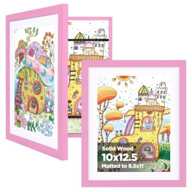 Imagem de KINLINK Conjunto de 2 molduras de arte para crianças, 25 x 30 cm, molduras de madeira maciça para crianças com abertura frontal de acrílico, comporta 150 imagens, moldura de arte para crianças, com