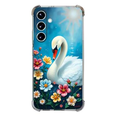 Imagem de Beaucov Capa para Galaxy S25 FE, flores cisne na água, proteção contra quedas, à prova de choque, capa protetora de corpo inteiro TPU resistente a arranhões para Samaung Galaxy S25 FE