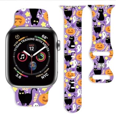 Imagem de Pulseira de Halloween compatível com Apple Watch de 38 mm, 40 mm, 41 mm, 42 mm, 44 mm, 45 mm, 46 mm, 49 mm, ajustável, substituível, de silicone macio para iWatch Ultra, séries 10, 9, 8, 7, 6, 5, 4, 3