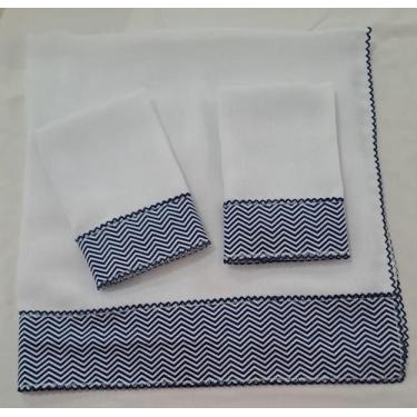 Imagem de Kit 3 Fraldas Bebê 2 Boca 1 Ombro 100% Algodão com Barra Chevron - Ana