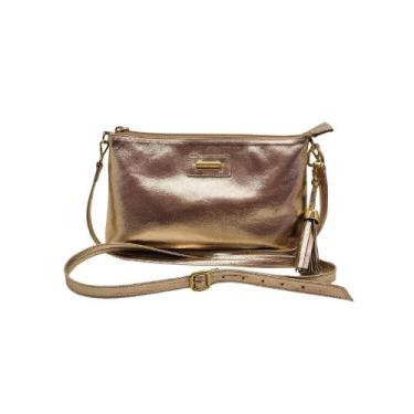 Imagem de Bolsa de Ombro Feminina Couro Legítimo Bolso Interno Alça Regulável Ta